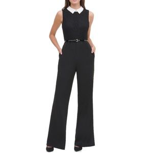Tommy Hilfiger Black with White Collar Sleeveless Pantsuit. Size 14.